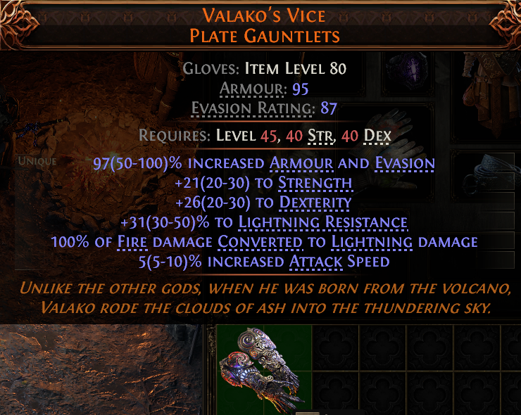 MMOJUGG Path of Exile 2 VALAKO'S VICE PLATE GAUNTLETS#948583 Details View of Item Function and Use