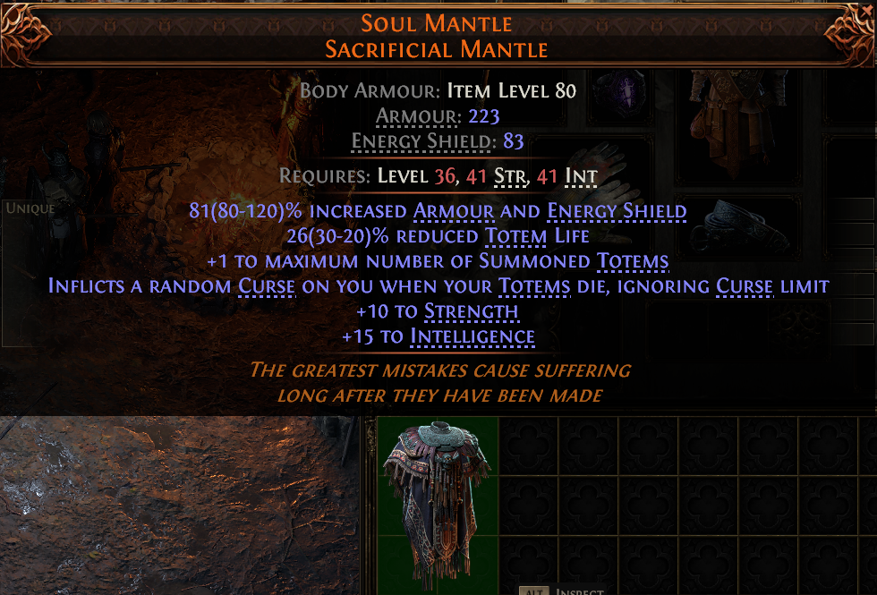 PoE2 (Runes of Aldur 0.5.0) SOUL MANTLE SACRIFICIAL MANTLE#948594 Details anzeigen MMOJUGG 流亡黯道 2 (Path of Exile 2) SOUL MANTLE SACRIFICIAL MANTLE#948594 Funktion und Verwendung des Gegenstände