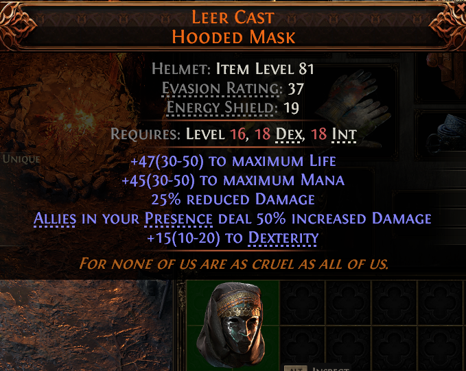 MMOJUGG Path of Exile 2 LeeR CAST HOODED MASK#948596 Details View of Item Function and Use