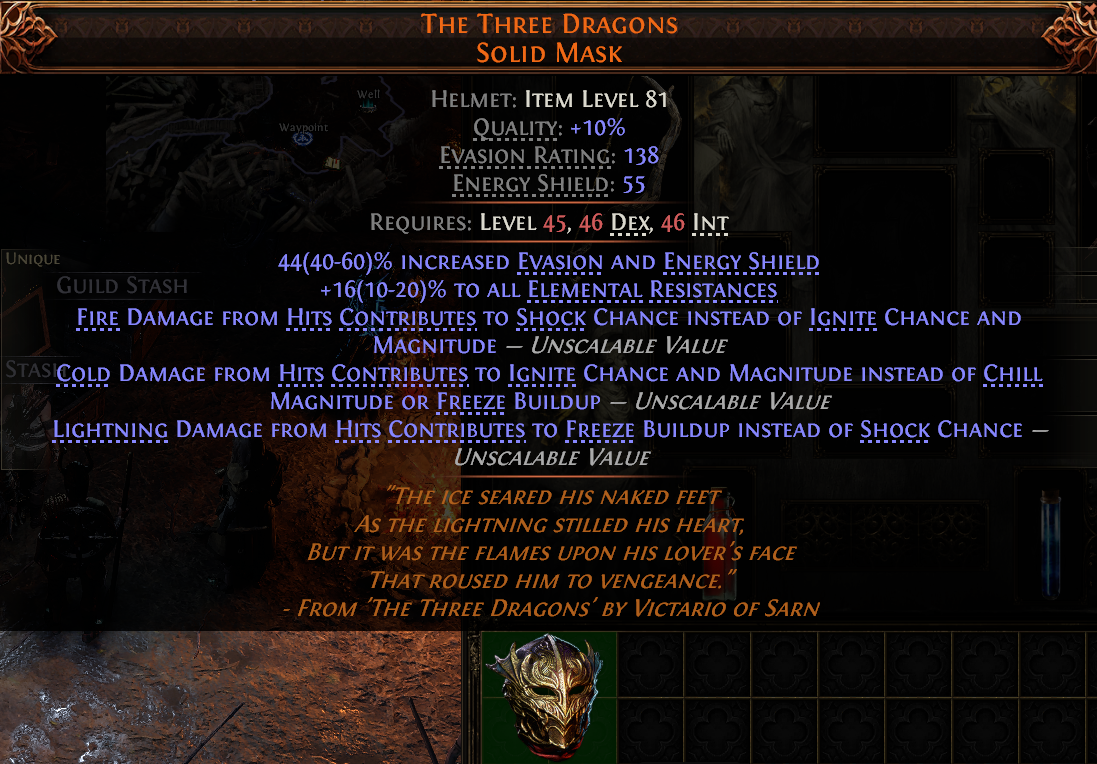 MMOJUGG Path of Exile 2 THE THREE DRAGONS SOLID MASK#949038 Details View of Item Function and Use