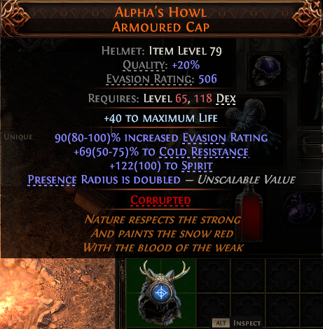 MMOJUGG Path of Exile 2 ALPHA'S HOWL ARMOURED CAP#949240 Details View of Item Function and Use