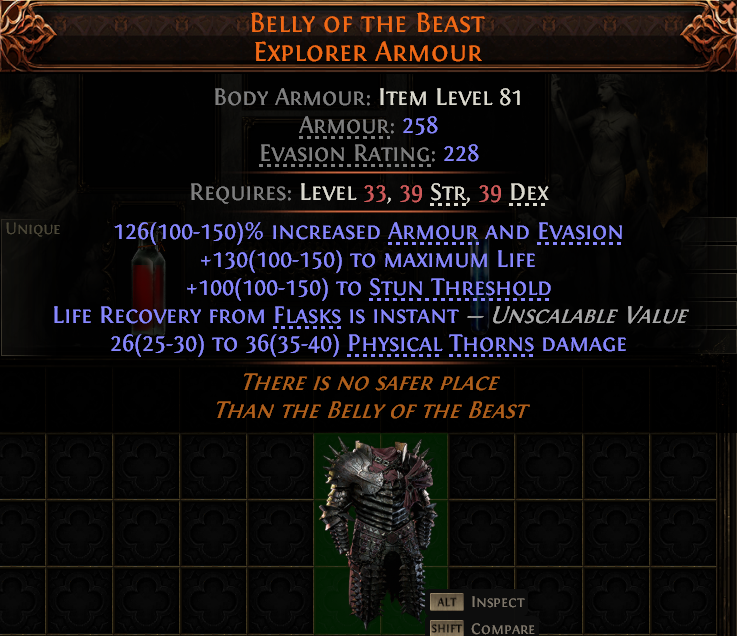 MMOJUGG Path of Exile 2 BELLY OF THE BEAST EXPLORER ARMOUR#949470 Details View of Item Function and Use