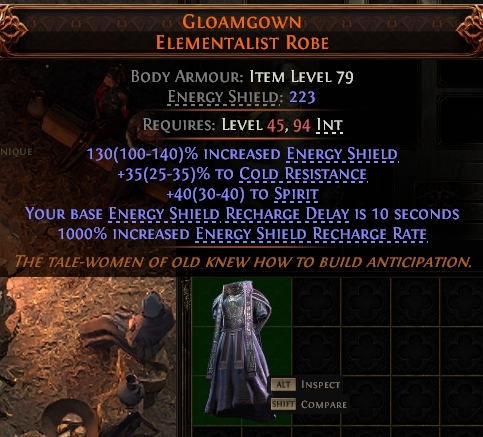 MMOJUGG Path of Exile 2 GLOAMGOWN ELEMENTALIST ROBE#949810 Details View of Item Function and Use