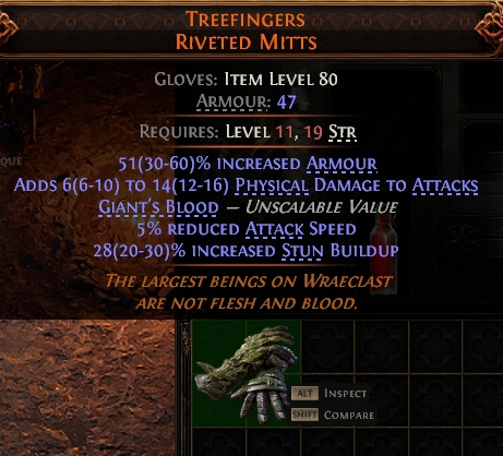 MMOJUGG Path of Exile 2 TREEFINGERS RIVETED MITTS#950022 Detalles de función y uso del objeto