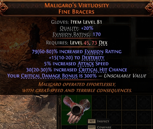 MMOJUGG Path of Exile 2 MALIGARO'S VIRTUOSITY FINE BRACERS#950048 Details View of Item Function and Use