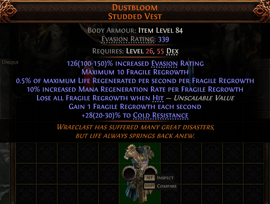 MMOJUGG Path of Exile 2 DUSTBLOOM STUDDED VEST#950101 Details View of Item Function and Use