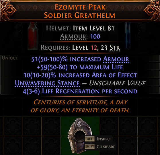 PoE2 (Runes of Aldur 0.5.0) EZOMYTE PEAK SOLDIER GREATHELM#950116 Details MMOJUGG Path of Exile 2 EZOMYTE PEAK SOLDIER GREATHELM#950116 Details View of Item Function and Use