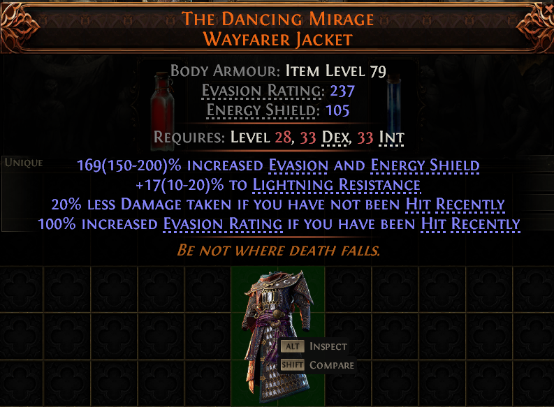 MMOJUGG Path of Exile 2 THE DANCING MIRAGE WAYFARER JACKET#950144 Details View of Item Function and Use