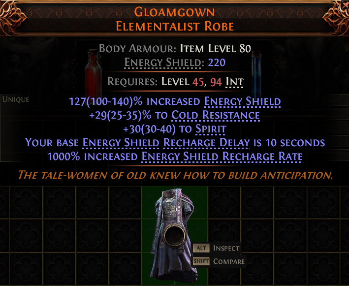 MMOJUGG Path of Exile 2 GLOAMGOWN ELEMENTALIST ROBE#950174 Details View of Item Function and Use
