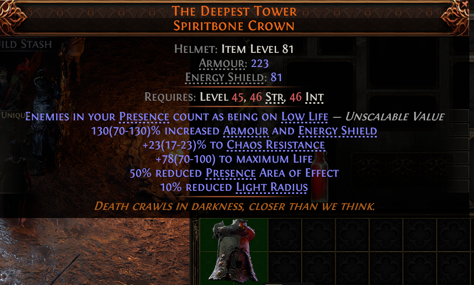 MMOJUGG Path of Exile 2 THE DEEPEST TOWER SPIRITBONE CROWN#950333 Details View of Item Function and Use