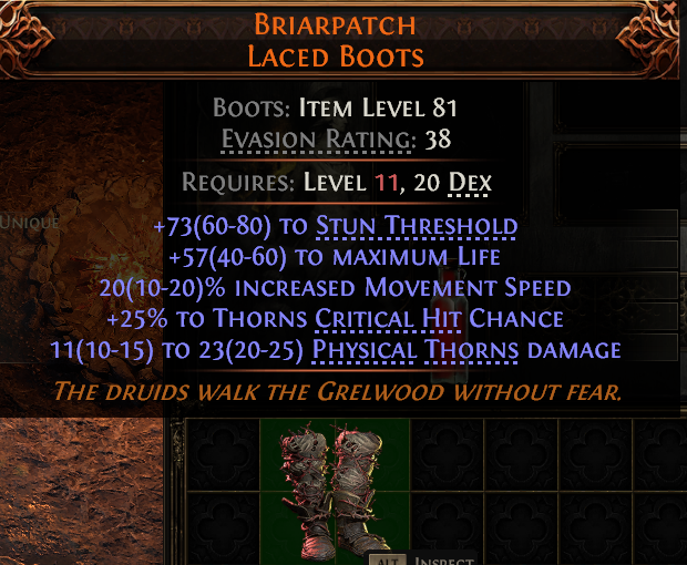 MMOJUGG Path of Exile 2 BRIARPATCH LACED BOOTS#950344 Details View of Item Function and Use