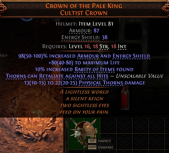 MMOJUGG Path of Exile 2 CROWN OF THE PALE KING CULTIST CROWN#950909 Details View of Item Function and Use