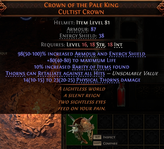 MMOJUGG Path of Exile 2 CROWN OF THE PALE KING CULTIST CROWN#950912 Details View of Item Function and Use