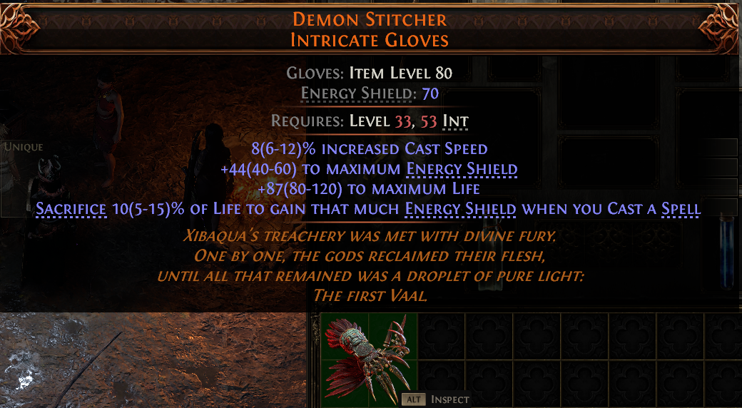 MMOJUGG Path of Exile 2 DEMON STITCHER INTRICATE GLOVES#951083 Details View of Item Function and Use