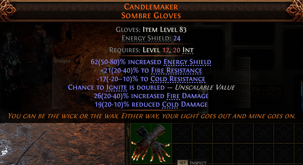 MMOJUGG Path of Exile 2 CANDLEMAKER SOMBRE GLOVES#951099 Details View of Item Function and Use