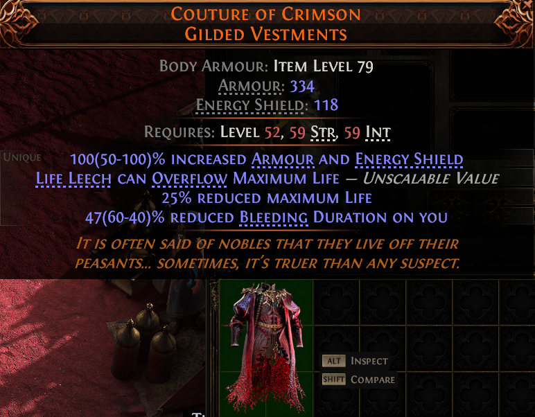 MMOJUGG Path of Exile 2 COUTURE OF CRIMSON GILDED VESTMENTS#951534 Details View of Item Function and Use