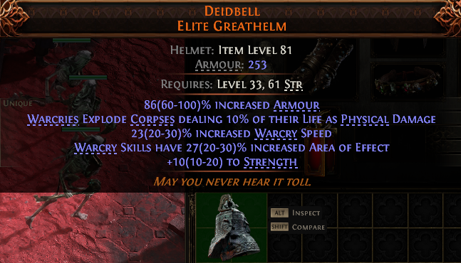MMOJUGG Path of Exile 2 DEIDBELL ELITE GREATHELM#953854 Details View of Item Function and Use