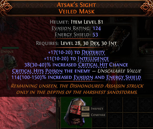 MMOJUGG Path of Exile 2 ATSAK'S SIGHT VEILED MASK#953864 Details View of Item Function and Use