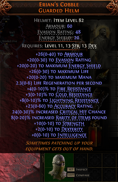 MMOJUGG Path of Exile 2 ERIAN'S COBBLE GUARDED HELM#953865 Details View of Item Function and Use
