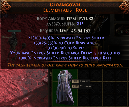 MMOJUGG Path of Exile 2 GLOAMGOWN ELEMENTALIST ROBE#953874 Details View of Item Function and Use
