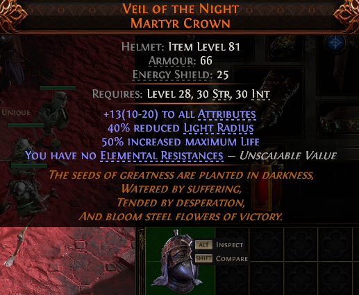 MMOJUGG Path of Exile 2 VEIL OF THE NIGHT MARTYR CROWN#953884 Details View of Item Function and Use