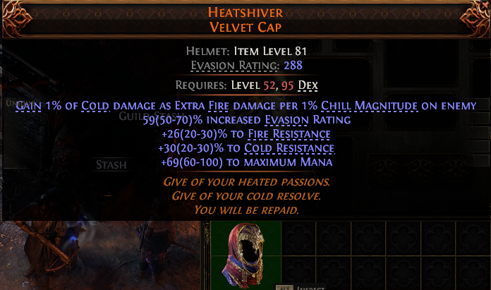 MMOJUGG Path of Exile 2 HEATSHIVER VELVET CAP#1017357 Details View of Item Function and Use