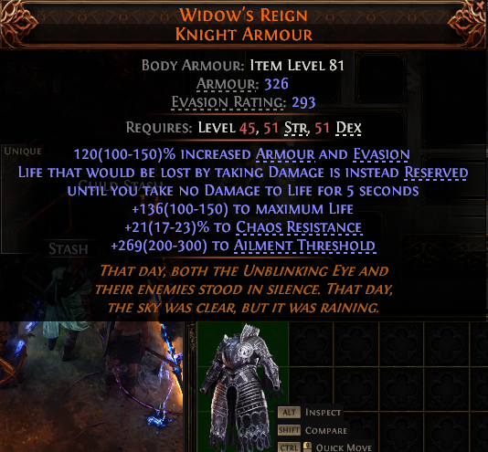 MMOJUGG Path of Exile 2 WIDOW'S REIGN KNIGHT ARMOUR#1017361 Details View of Item Function and Use