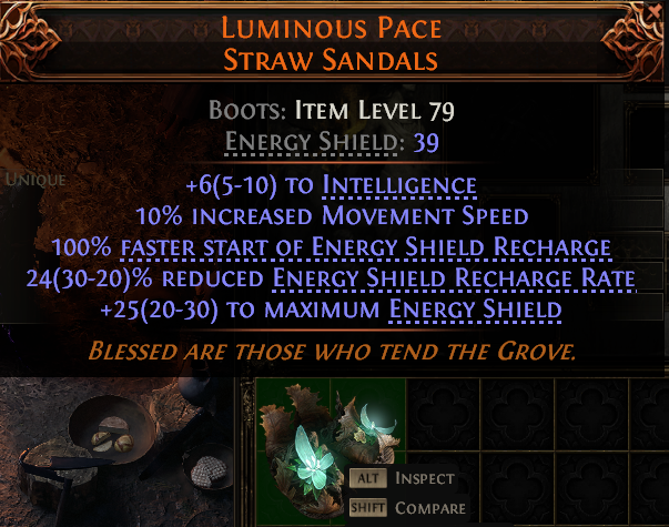 MMOJUGG Path of Exile 2 LUMINOUS PACE STRAW SANDALS#1027937 Details View of Item Function and Use