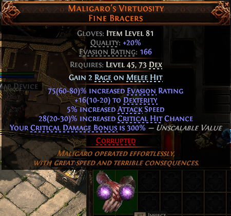 MMOJUGG Path of Exile 2 MALIGARO'S VIRTUOSITY FINE BRACERS#1028052 Details View of Item Function and Use
