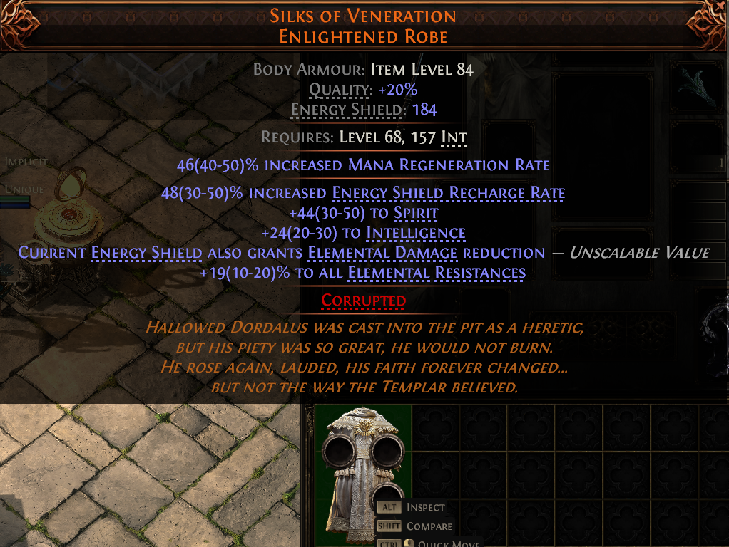 MMOJUGG Path of Exile 2 SILKS OF VENERATION ENLIGHTENED ROBE#1050543 Details View of Item Function and Use