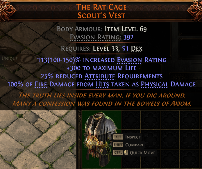 MMOJUGG Path of Exile 2 THE RAT CAGE SCOUT'S VEST#1050545 Details View of Item Function and Use