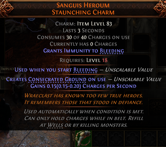 MMOJUGG Path of Exile 2 SANGUIS HEROUM STAUNCHING CHARM#1054507 Details View of Item Function and Use
