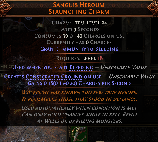 MMOJUGG Path of Exile 2 SANGUIS HEROUM STAUNCHING CHARM#1054515 Details View of Item Function and Use