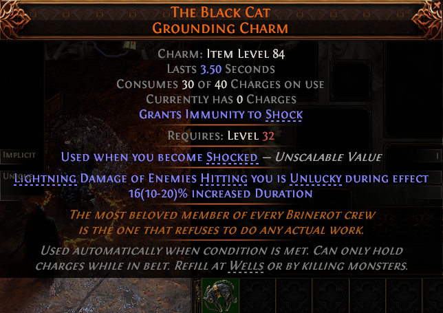 Path of Exile 2 THE BLACK CAT GROUNDING CHARM#1054534 Details MMOJUGG Path of Exile 2 THE BLACK CAT GROUNDING CHARM#1054534 Details View of Item Function and Use