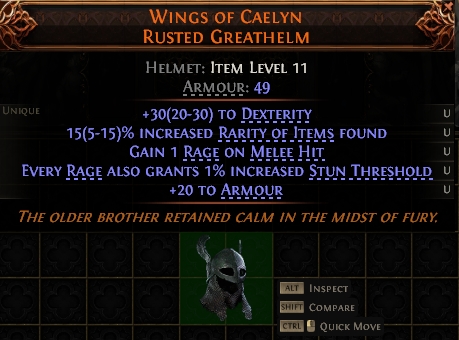 MMOJUGG Path of Exile 2 WINGS OF CAELYN RUSTED GREATHELM#1143902 Details View of Item Function and Use