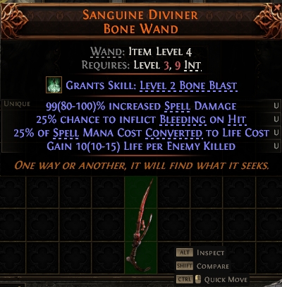 MMOJUGG Path of Exile 2 SANGUINE DIVINER BONE WAND#1143903 Details View of Item Function and Use