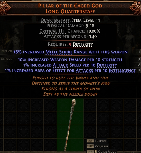 MMOJUGG Path of Exile 2 PILLAR OF THE CAGED GOD LONG QUARTERSTAFF#1143905 Details View of Item Function and Use