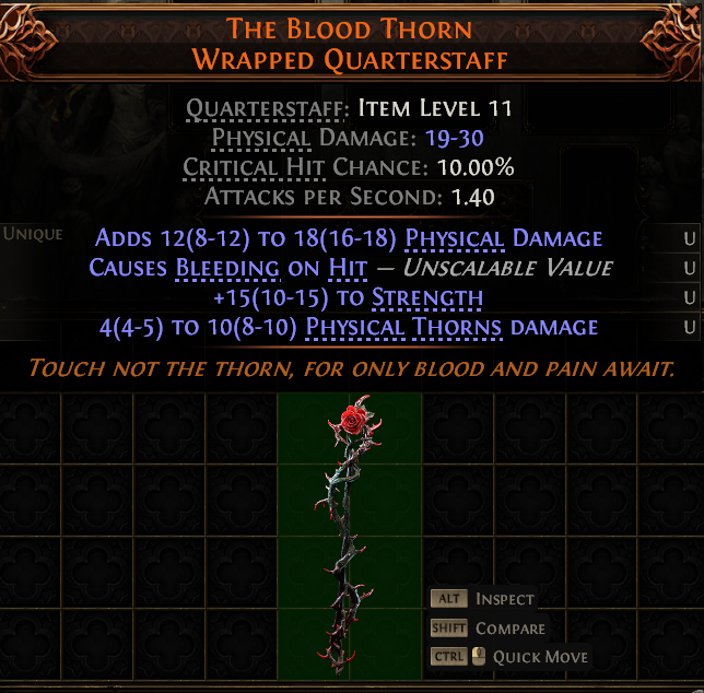 MMOJUGG Path of Exile 2 THE BLOOD THORN WRAPPED QUARTERSTAFF#1143949 Details View of Item Function and Use