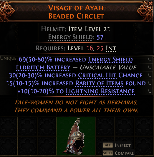 MMOJUGG Path of Exile 2 VISAGE OF AYAH BEADED CIRCLET#1143956 Details View of Item Function and Use
