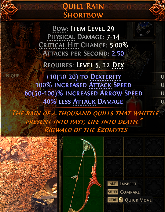 MMOJUGG Path of Exile 2 QUILL RAIN SHORTBOW#1143980 Details View of Item Function and Use