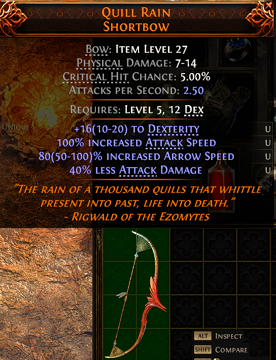 MMOJUGG Path of Exile 2 QUILL RAIN SHORTBOW#1143981 Details View of Item Function and Use