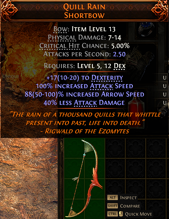 MMOJUGG Path of Exile 2 QUILL RAIN SHORTBOW#1143990 Details View of Item Function and Use