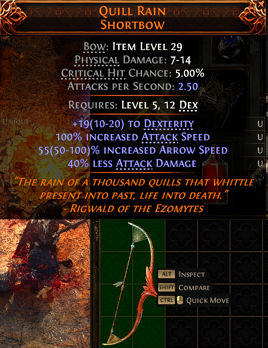 MMOJUGG Path of Exile 2 QUILL RAIN SHORTBOW#1143991 Details View of Item Function and Use