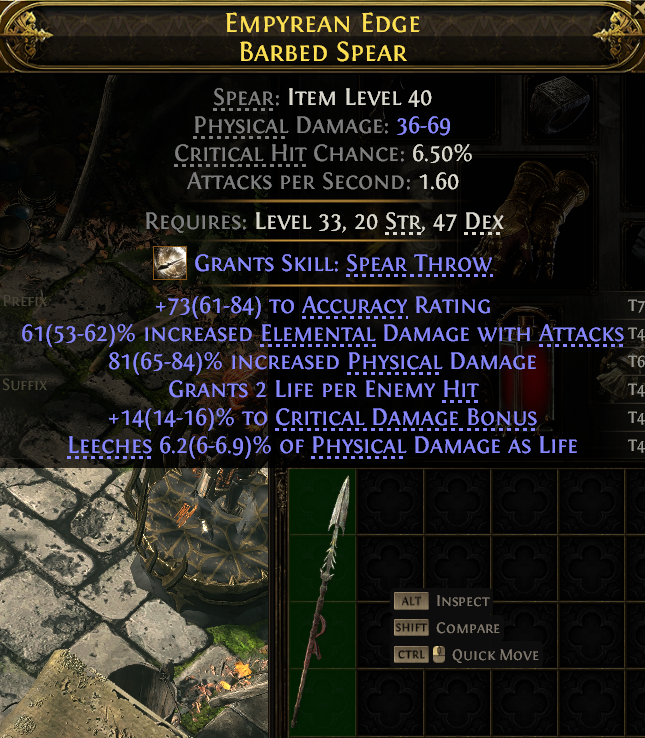 MMOJUGG Path of Exile 2 EMPYREAN EDGE BARBED SPEAR#1144009 Buying Page Display