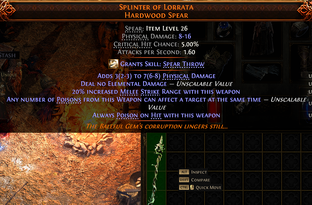 MMOJUGG Path of Exile 2 SPLINTER OF LORRATA HARDWOOD SPEAR#1144011 Details View of Item Function and Use