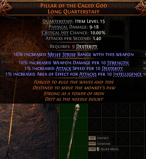 MMOJUGG Path of Exile 2 PILLAR OF THE CAGED GOD LONG QUARTERSTAFF#1144017 Details View of Item Function and Use