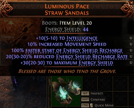 MMOJUGG Path of Exile 2 LUMINOUS PACE STRAW SANDALS#1144020 Details View of Item Function and Use
