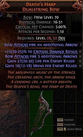 MMOJUGG Path of Exile 2 DEATH'S HARP DUALSTRING BOW#1144023 Details View of Item Function and Use