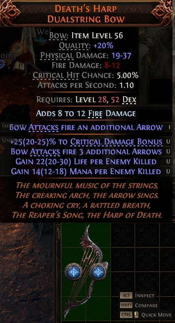MMOJUGG Path of Exile 2 DEATH'S HARP DUALSTRING BOW#1144024 Details View of Item Function and Use