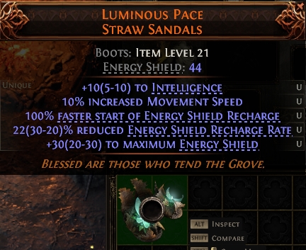 MMOJUGG Path of Exile 2 LUMINOUS PACE STRAW SANDALS#1144028 Details View of Item Function and Use